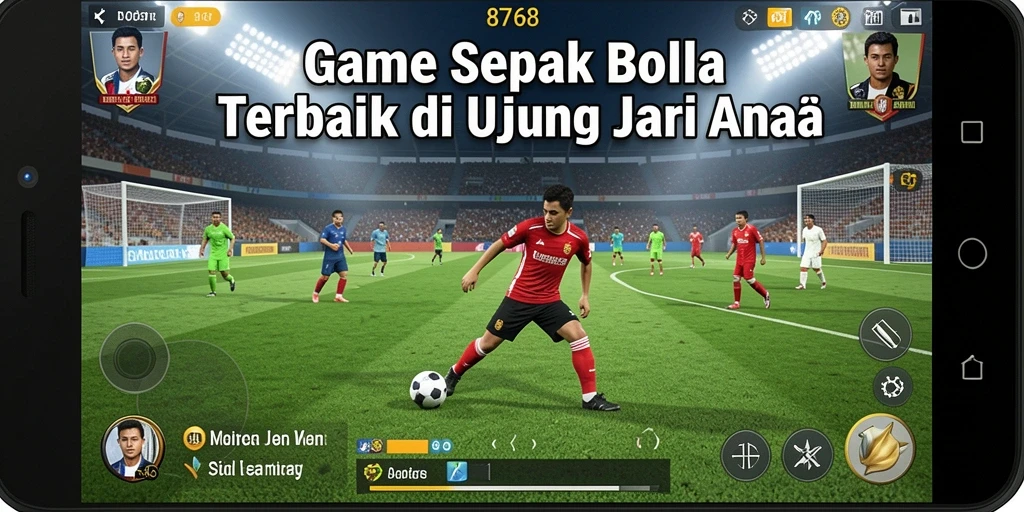 Screenshot gameplay <strong>8768</strong> yang menunjukkan aksi seru di lapangan sepak bola.