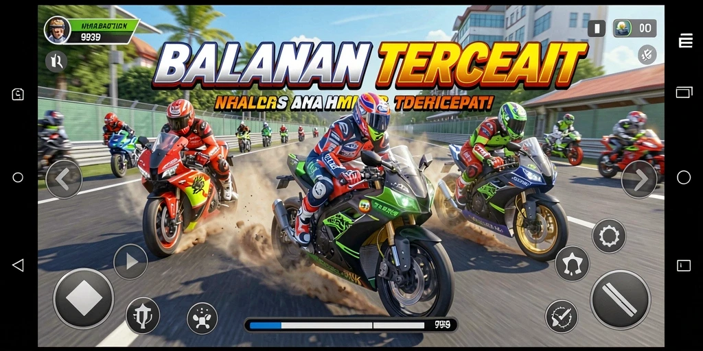 Screenshot gameplay 9939 yang menampilkan balapan motor mendebarkan.