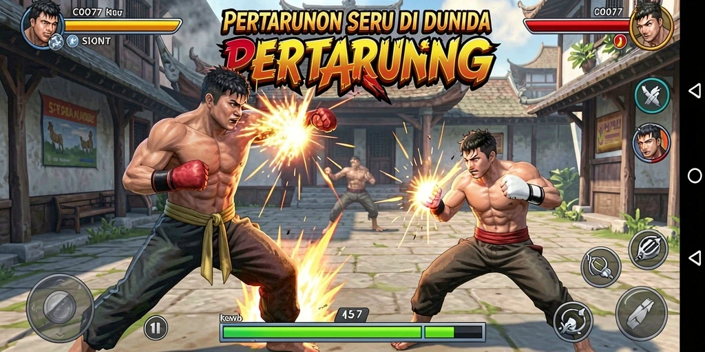 Tangkapan layar C0077 yang menampilkan aksi pertarungan yang intens.