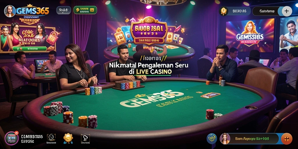 Tampilan menarik gameplay Live Casino GEMS365 dengan dealer profesional.