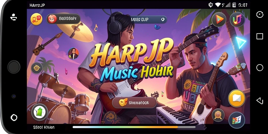 Screenshot dari gameplay HARAPJP dengan tampilan permainan musik yang menarik.