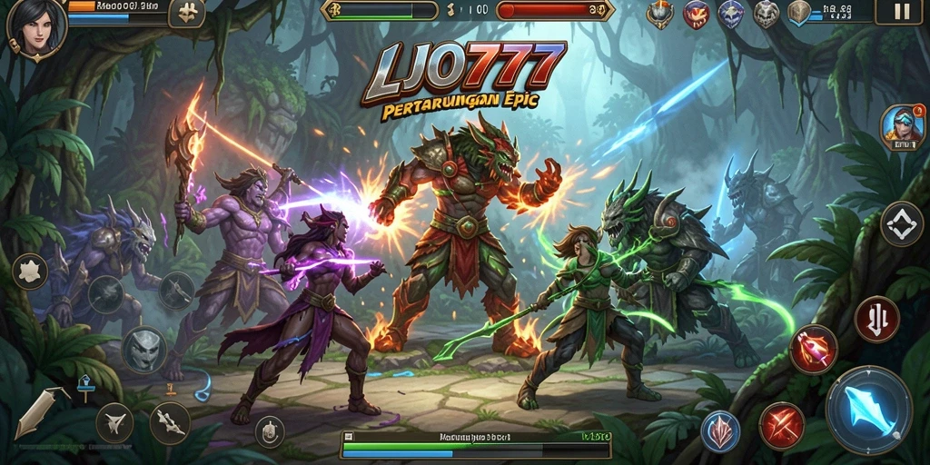 Screenshot gameplay LJO777 menampilkan pertarungan seru antara dua karakter.