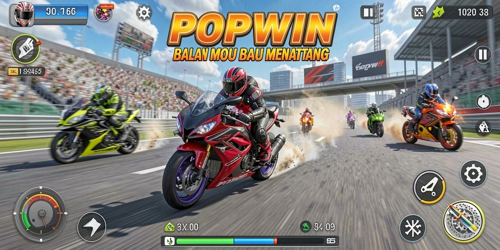 Gameplay seru dan memacu adrenalin di balapan motor.