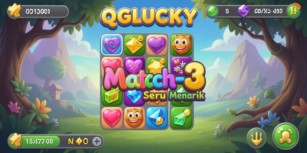 Tampilan gameplay QGLUCKY dengan aksi Match-3 yang mengasyikkan.