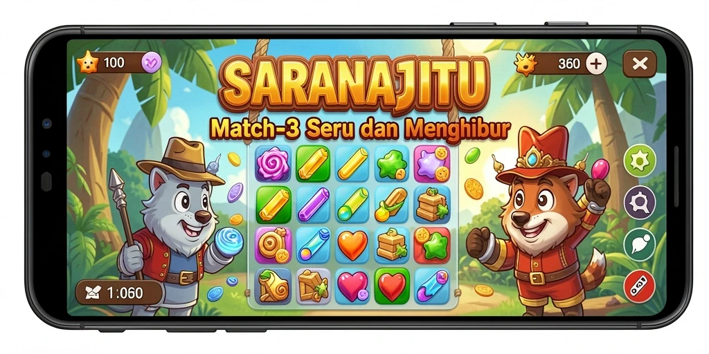 Tampilan gameplay seru di SARANAJITU, cocokkan warna dan raih kemenangan!